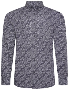 KAM Long Sleeve Premium Paisley Print Shirt Navy
